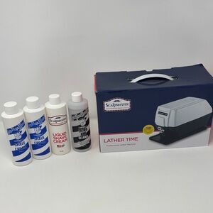 Lather Time Professional Lather Machine with Shave Creams - White and Blue